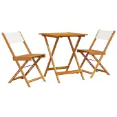 Syfax 3-tlg. Bistro-Set Cremeweiß Stoff und Massivholz