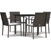vidaXL 5-tlg. Garten-Essgruppe mit Kissen Poly Rattan und Stahl