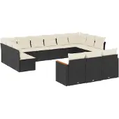 Syfax 13-tlg. Garten-Sofagarnitur mit Kissen Schwarz Poly Rattan