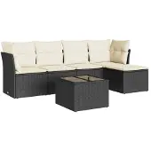 Syfax 6-tlg. Garten-Sofagarnitur mit Kissen Schwarz Poly Rattan