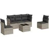 Syfax 6-tlg. Garten-Sofagarnitur mit Kissen Hellgrau Poly Rattan