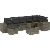 Syfax 8-tlg. Garten-Sofagarnitur mit Kissen Grau Poly Rattan