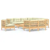 Syfax 10-tlg. Garten-Lounge-Set mit Creme Kissen Massivholz Kiefer