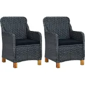 Syfax Gartenstühle mit Kissen 2 Stk. Poly Rattan Dunkelgrau