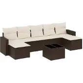 Syfax 8-tlg. Garten-Sofagarnitur mit Kissen Braun Poly Rattan