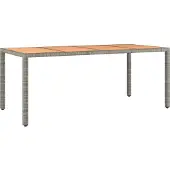 Syfax Gartentisch mit Holzplatte Grau Poly Rattan & Massivholz Akazie