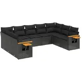 Syfax 9-tlg. Garten-Sofagarnitur mit Kissen Schwarz Poly Rattan