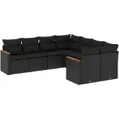 Syfax 8-tlg. Garten-Sofagarnitur mit Kissen Schwarz Poly Rattan