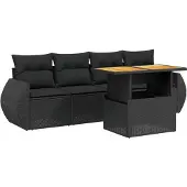 Syfax 5-tlg. Garten-Sofagarnitur mit Kissen Schwarz Poly Rattan