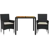 Syfax 3-tlg. Garten-Essgruppe mit Kissen Schwarz Poly Rattan Akazie