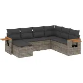 Syfax 7-tlg. Garten-Sofagarnitur mit Kissen Grau Poly Rattan