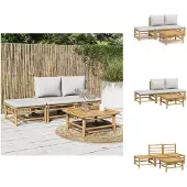 vidaXL 4-tlg. Garten-Lounge-Set mit Hellgrauen Kissen Bambus - Gartenmöbel-Sets