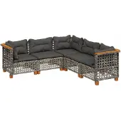 Syfax 5-tlg. Garten-Sofagarnitur mit Kissen Grau Poly Rattan