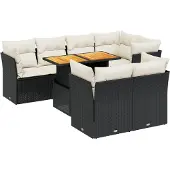 Syfax 8-tlg. Garten-Sofagarnitur mit Kissen Schwarz Poly Rattan