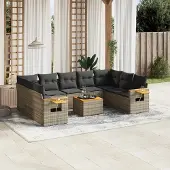 Syfax 10-tlg. Garten-Sofagarnitur mit Kissen Grau Poly Rattan