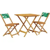 Syfax 3-tlg. Bistro-Set Blattmuster Stoff und Massivholz