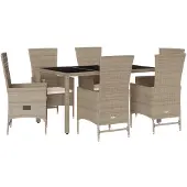 Syfax 7-tlg. Garten-Essgruppe mit Kissen Beige Poly Rattan