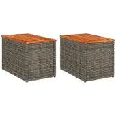 Syfax Garten-Beistelltische 2 Stk. Grau 55x34x37cm Poly Rattan Holz