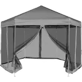 Syfax Hexagonal Pop-Up Zelt mit 6 Seitenwänden Grau 3,6x3,1 m