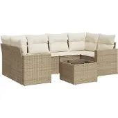 Syfax 7-tlg. Garten-Sofagarnitur mit Kissen Beige Poly Rattan