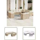 The Living Store 13-tlg. Garten-Sofagarnitur mit Kissen Beige Poly Rattan