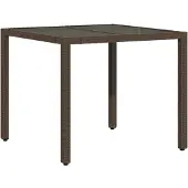 Syfax Gartentisch mit Glasplatte Braun 90x90x75 cm Poly Rattan