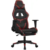 Syfax Gaming-Stuhl mit Massage & Fußstütze Schwarz Weinrot Kunstleder