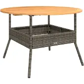 Syfax Gartentisch mit Holzplatte Grau Ø110x71 cm Poly Rattan