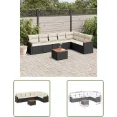 The Living Store 8-tlg. Garten-Sofagarnitur mit Kissen Schwarz Poly Rattan