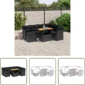The Living Store 8-tlg. Garten-Sofagarnitur mit Kissen Schwarz Poly Rattan