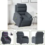 The Living Store Massagesessel mit Aufstehhilfe Dunkelgrau Samt