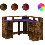 Syfax LED-Schreibtisch Räuchereiche 130x130x91 cm Holzwerkstoff