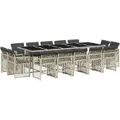 Syfax 15-tlg. Garten-Essgruppe mit Kissen Hellgrau Poly Rattan
