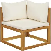 Syfax Modular-Ecksofa mit Cremeweißen Kissen Akazie Massivholz