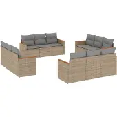 Syfax 12-tlg. Garten-Sofagarnitur mit Kissen Beige Poly Rattan
