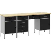 vidaXL Werkbank mit Speicher 4 stk. Schwarz Ingenieure Holz und Stahl
