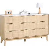 Vevor Kommode mit 6 geriffelten Schubladen & Schiebe- und Kippschutz, minimalistischer moderner Schubladenschrank (399 x 1372 x 813 mm) Organizer für Wohnzimmer Schlafzimmer Flur (helles Holz)