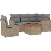 vidaXL 6-tlg. Garten-Sofagarnitur mit Kissen Beige Poly Rattan
