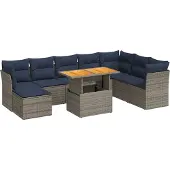 Syfax 6-tlg. Garten-Sofagarnitur mit Kissen Grau Poly Rattan