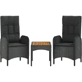 Syfax 3-tlg. Garten-Lounge-Set mit Kissen Schwarz Poly Rattan