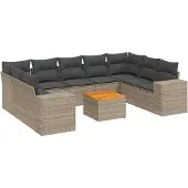 Syfax 10-tlg. Garten-Sofagarnitur mit Kissen Grau Poly Rattan