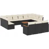 Syfax 14-tlg. Garten-Sofagarnitur mit Kissen Schwarz Poly Rattan