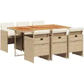 Syfax 7-tlg. Garten-Essgruppe mit Kissen Beige Poly Rattan