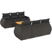 Syfax 7-tlg. Garten-Sofagarnitur mit Kissen Schwarz Poly Rattan