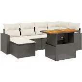 Syfax 7-tlg. Garten-Sofagarnitur mit Kissen Schwarz Poly Rattan