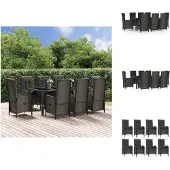 vidaXL 9-tlg. Garten-Essgruppe mit Kissen Schwarz und Grau Poly Rattan - Gartenmöbel-Sets