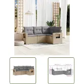 The Living Store 4-tlg. Garten-Sofagarnitur mit Kissen Beige Poly Rattan