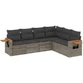 Syfax 6-tlg. Garten-Sofagarnitur mit Kissen Grau Poly Rattan