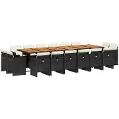 Syfax 17-tlg. Garten-Essgruppe mit Kissen Schwarz Poly Rattan