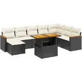 Syfax 9-tlg. Garten-Sofagarnitur mit Kissen Schwarz Poly Rattan